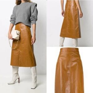 Isabel Marant midi skirt, leather-look but coated linen, camel, 34, EUC